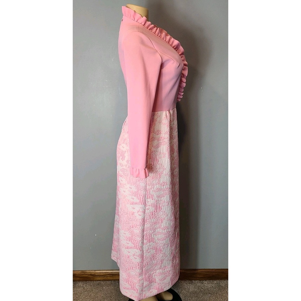 VTG Bleeker Street Dress Sz Small 60s 70s Pink Floral Ruffle Coquette Regency - Picture 7 of 12